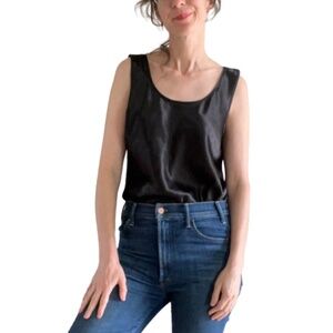 Vintage Black Satin tank top in large basic closet staple lingerie